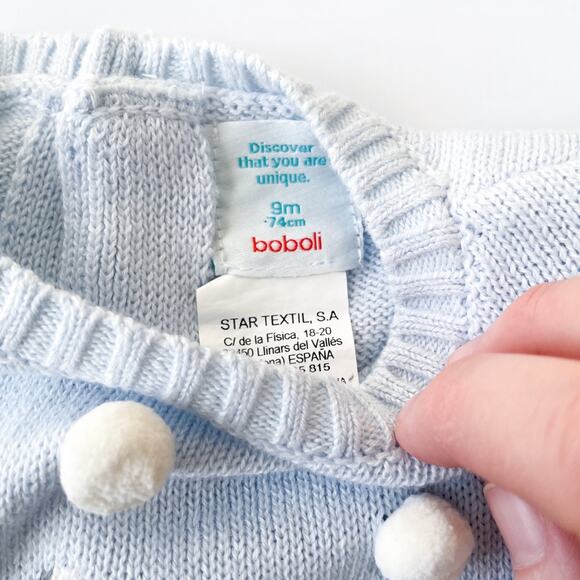 NWOT Unisex Boboli Light Blue Mountain Snow Sweater Size 9 Months - Picture 3 of 5